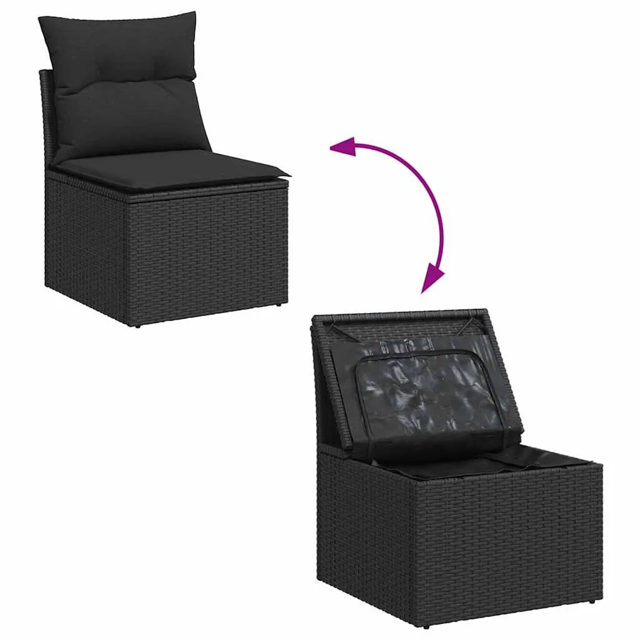 Salon de jardin 6 pcs avec coussins noir résine tressée acacia - 7