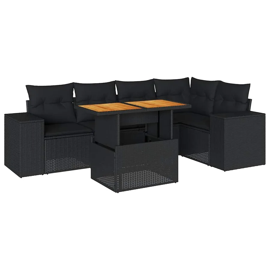 Salon de jardin 6 pcs avec coussins noir résine tressée - 2