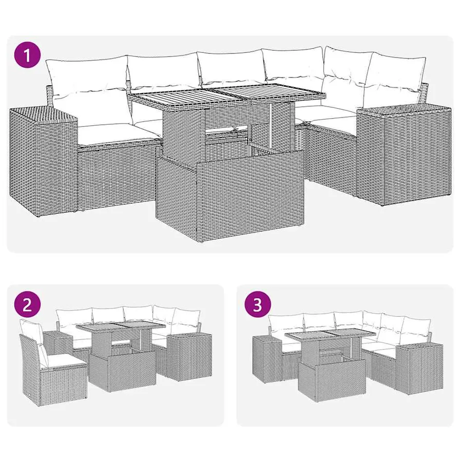 Salon de jardin 6 pcs avec coussins noir résine tressée - 7