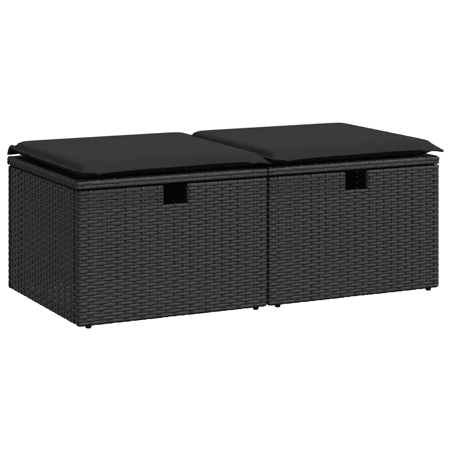 Salon de jardin avec coussins 2 pcs noir résine tressée acacia - 2