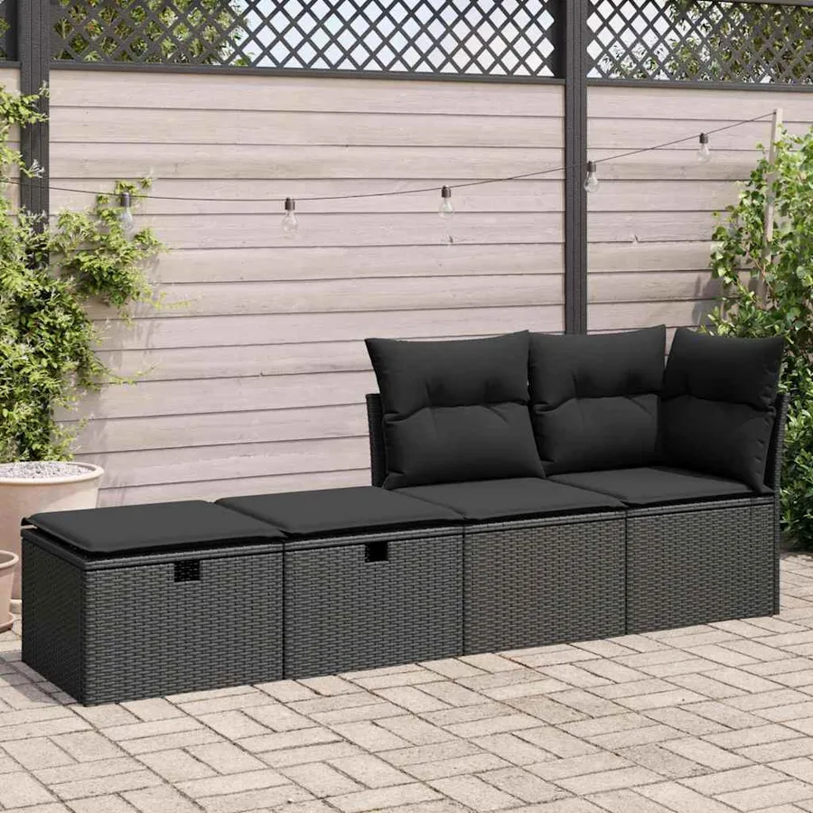 Salon de jardin avec coussins 2 pcs noir résine tressée acacia - 3