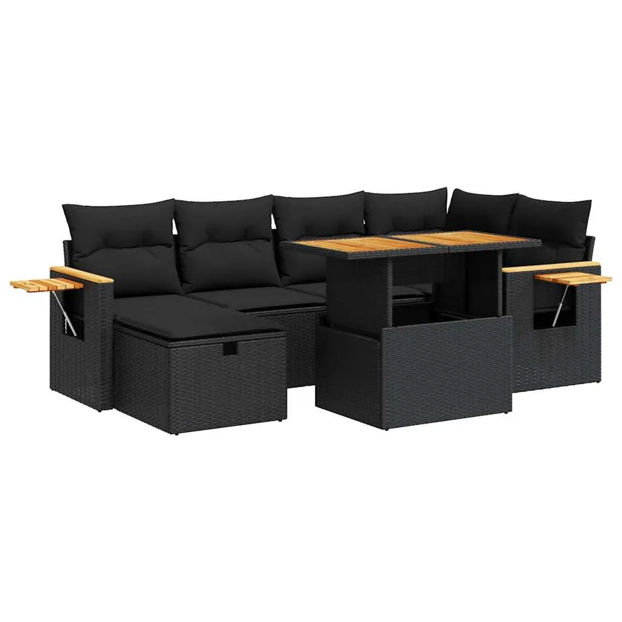 Salon de jardin 8 pcs avec coussins noir résine tressée - 2