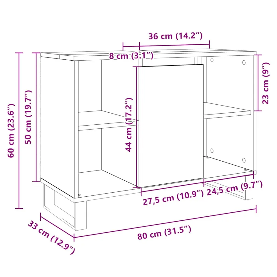 Armoire salle de bain chêne sonoma 80x33x60cm bois d'ingénierie - 11