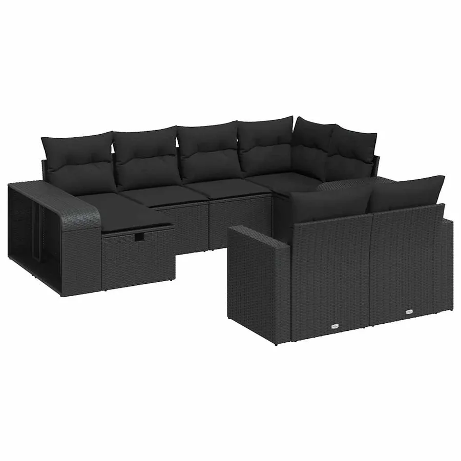 Salon de jardin 10 pcs avec coussins noir résine tressée - 2