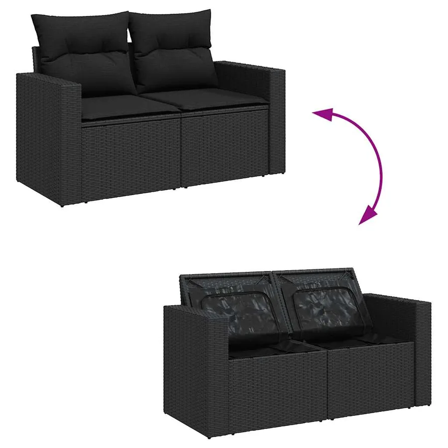 Salon de jardin 10 pcs avec coussins noir résine tressée - 8