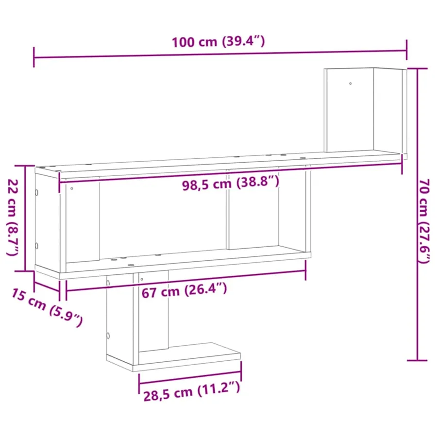 Étagère murale chêne artisanal 100x15x70 cm bois d'ingénierie - 10