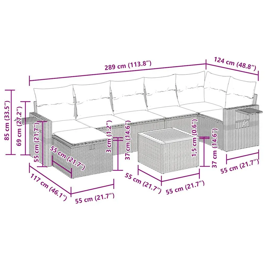 Salon de jardin avec coussins 8 pcs beige résine tressée - 15