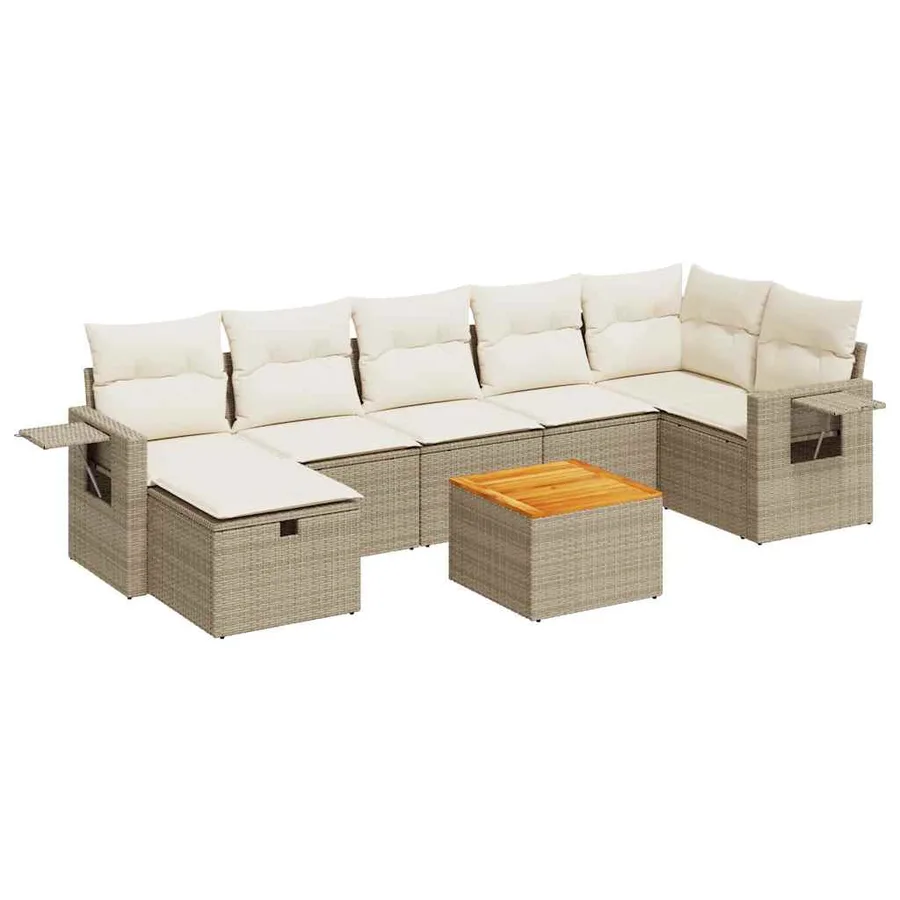 Salon de jardin avec coussins 8 pcs beige résine tressée - 2