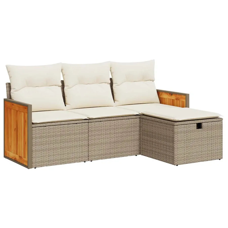 Salon de jardin avec coussins 4 pcs beige résine tressée - 2