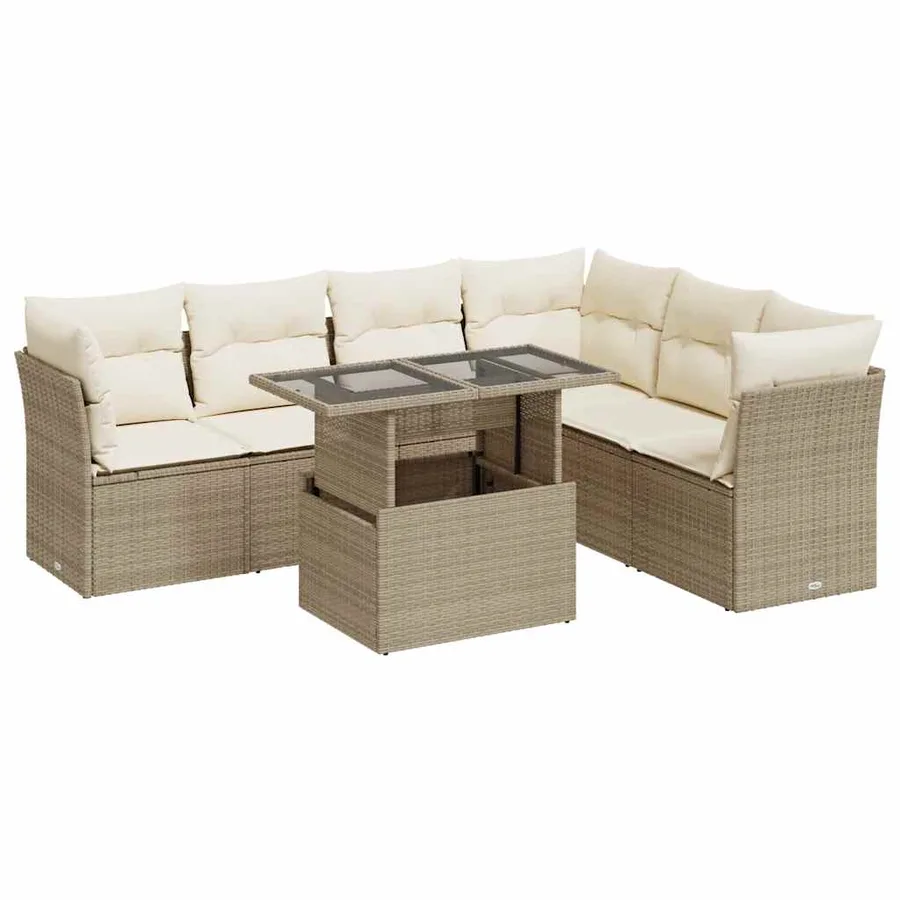 Salon de jardin avec coussins 7 pcs beige résine tressée - 2