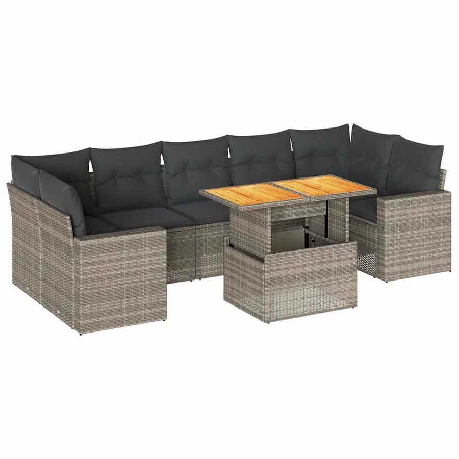Salon de jardin 8 pcs avec coussins gris résine tressée - 2