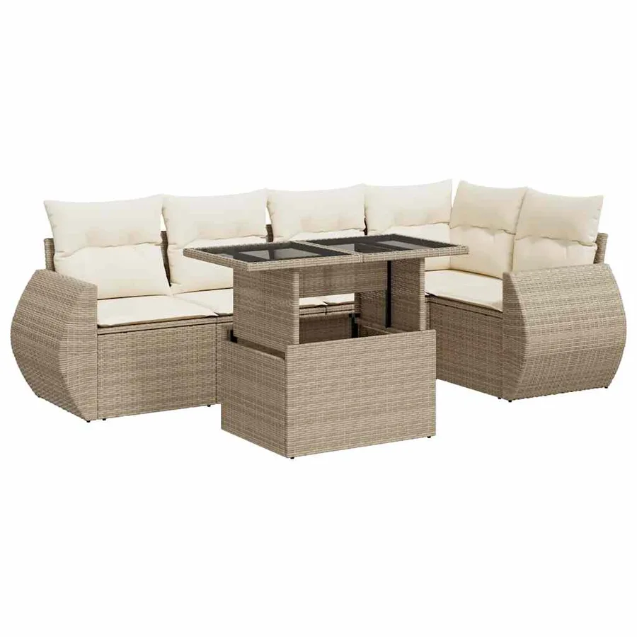 Salon de jardin avec coussins 6 pcs beige résine tressée - 2