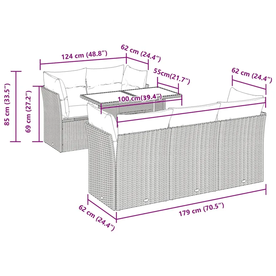 Salon de jardin avec coussins 6 pcs beige résine tressée - 11