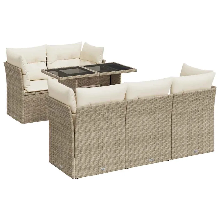 Salon de jardin avec coussins 6 pcs beige résine tressée - 2