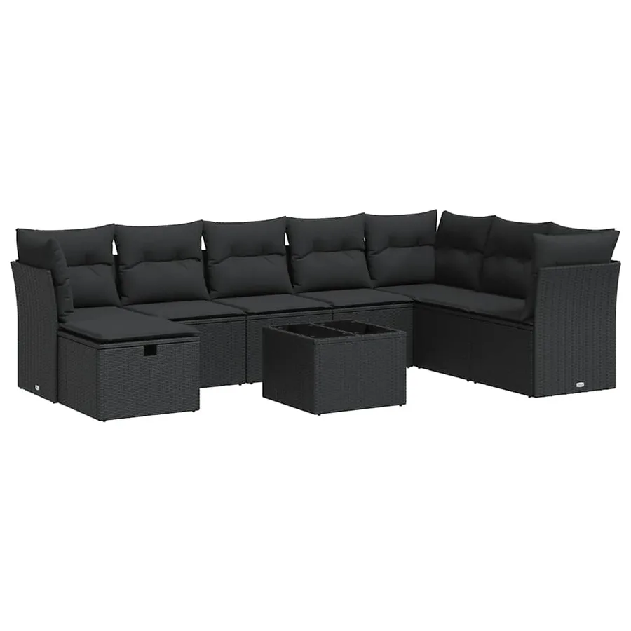 Salon de jardin 9 pcs avec coussins noir résine tressée - 2