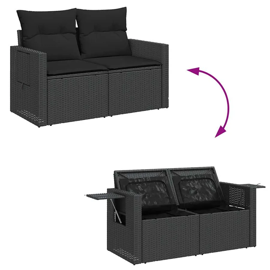 Salon de jardin 7 pcs avec coussins noir résine tressée 55 x 62 x 69 cm - 68,4 kg - 9