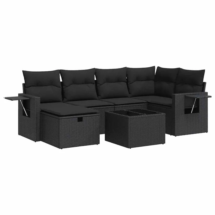 Salon de jardin 7 pcs avec coussins noir résine tressée 62 x 62 x 69 cm - 60,6 kg - 2