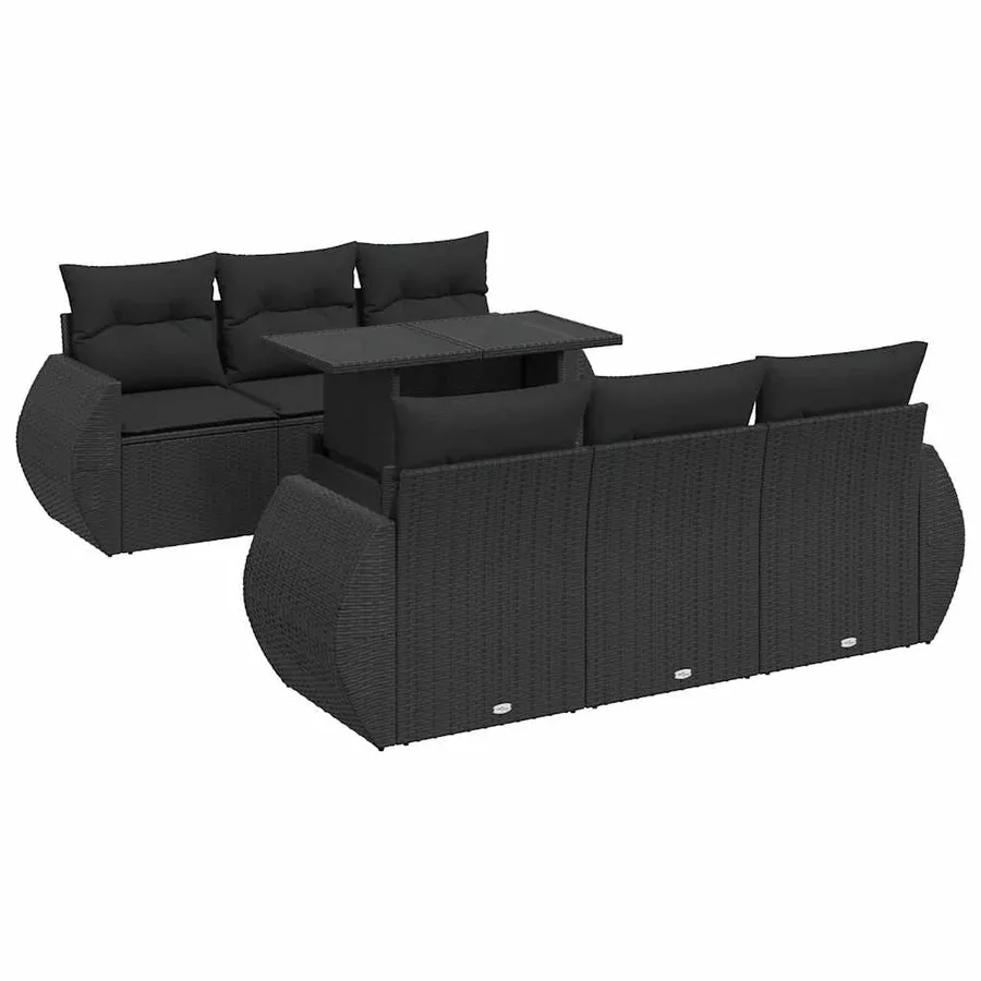 Salon de jardin 7 pcs avec coussins noir résine tressée 55 x 62 x 69 cm - 70,6 kg - 2