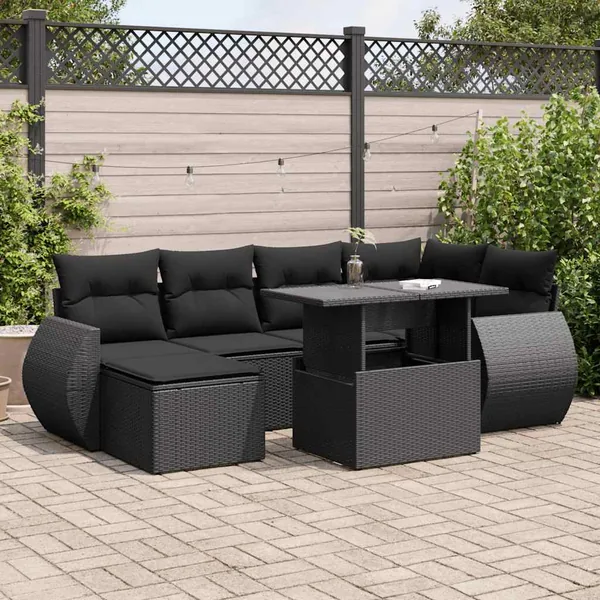 Salon de jardin 7 pcs avec coussins noir résine tressée 55 x 62 x 69 cm - 67,8 kg