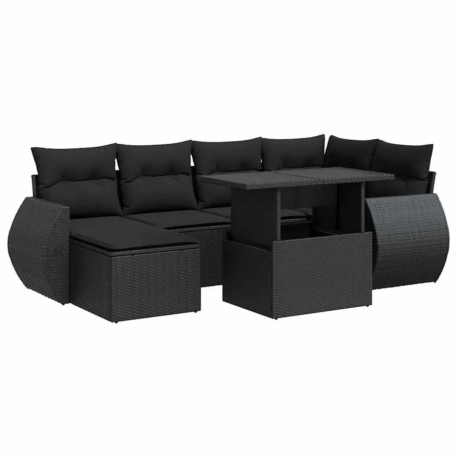 Salon de jardin 7 pcs avec coussins noir résine tressée 55 x 62 x 69 cm - 67,8 kg - 2