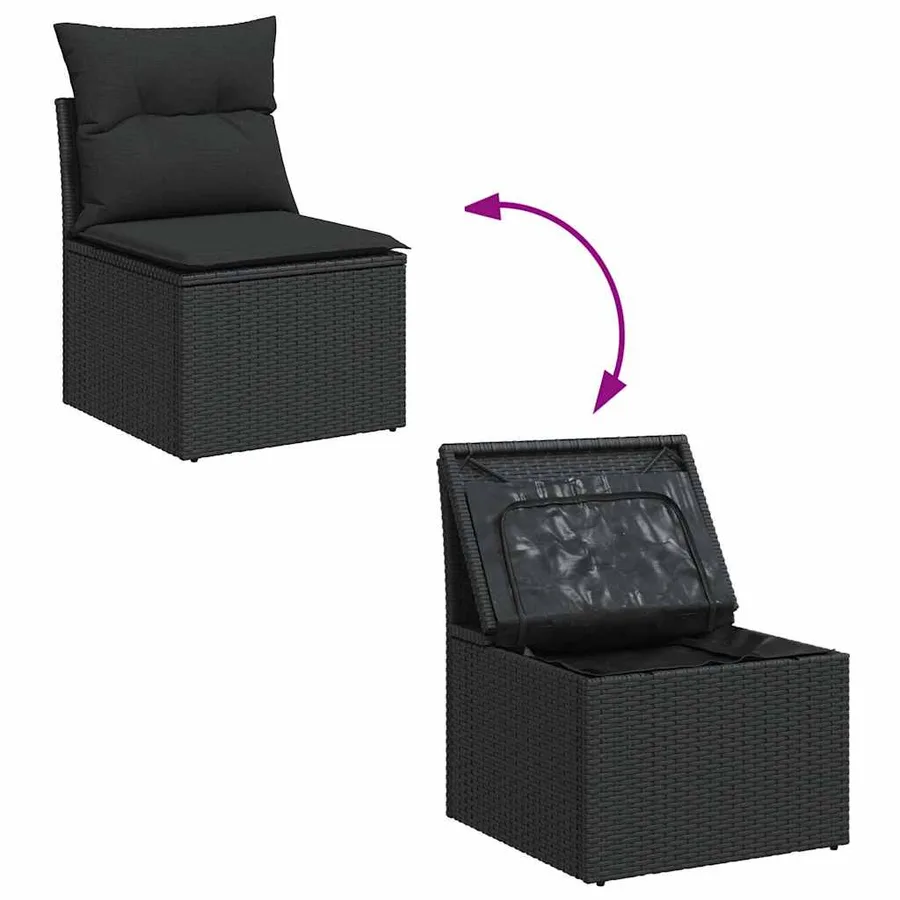 Salon de jardin 7 pcs avec coussins noir résine tressée 55 x 62 x 69 cm - 67,8 kg - 8