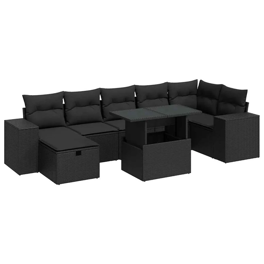 Salon de jardin 5 pcs avec coussins noir résine tressée - 2