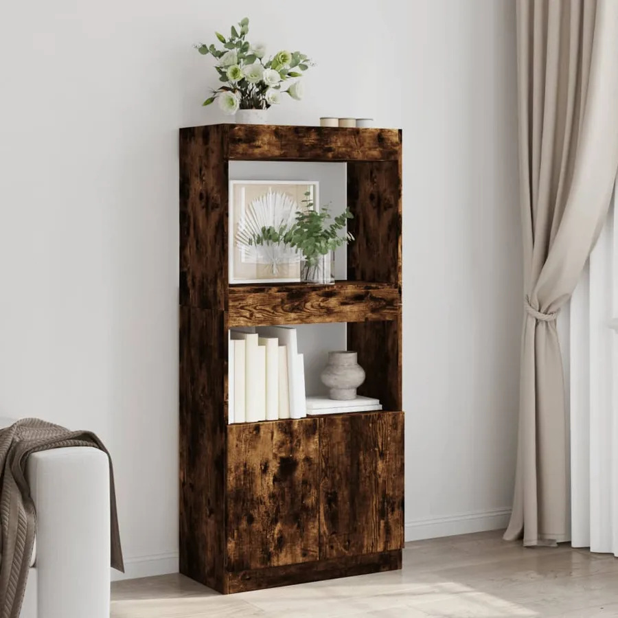 Buffet haut chêne fumé 63x33x140 cm bois d'ingénierie - 3