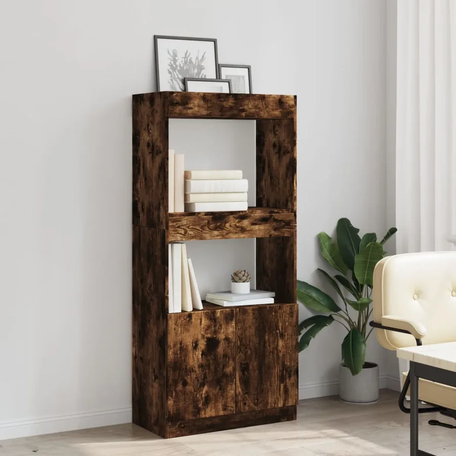 Buffet haut chêne fumé 63x33x140 cm bois d'ingénierie - 4