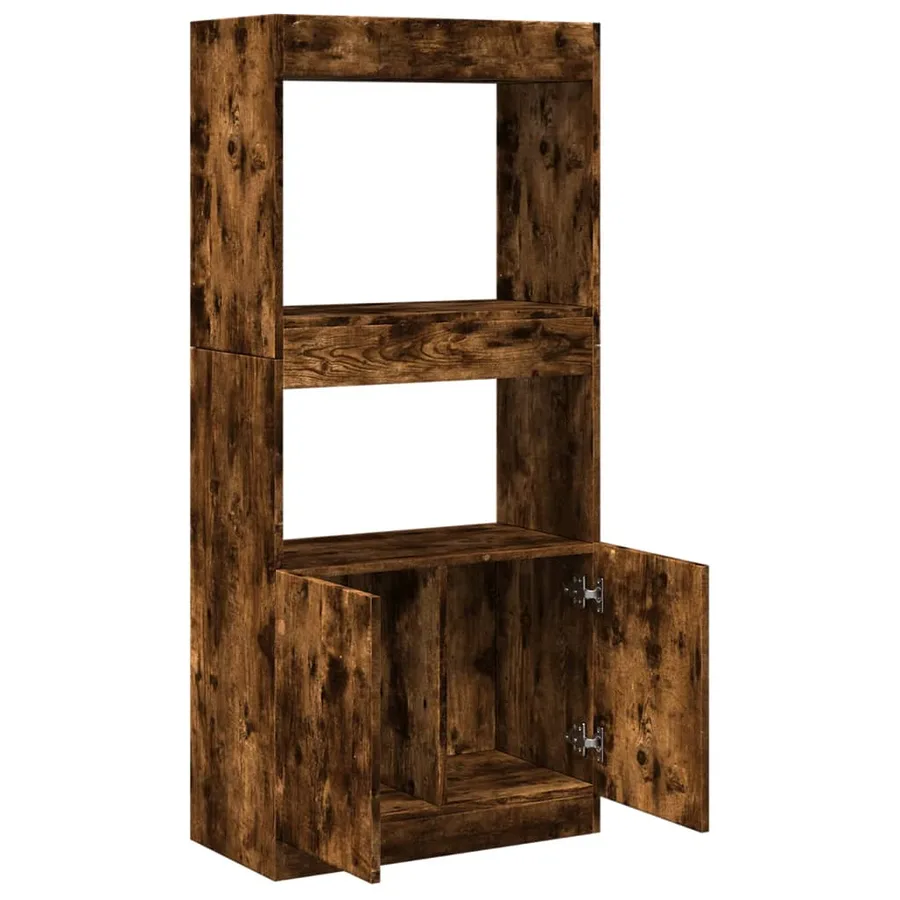 Buffet haut chêne fumé 63x33x140 cm bois d'ingénierie - 8