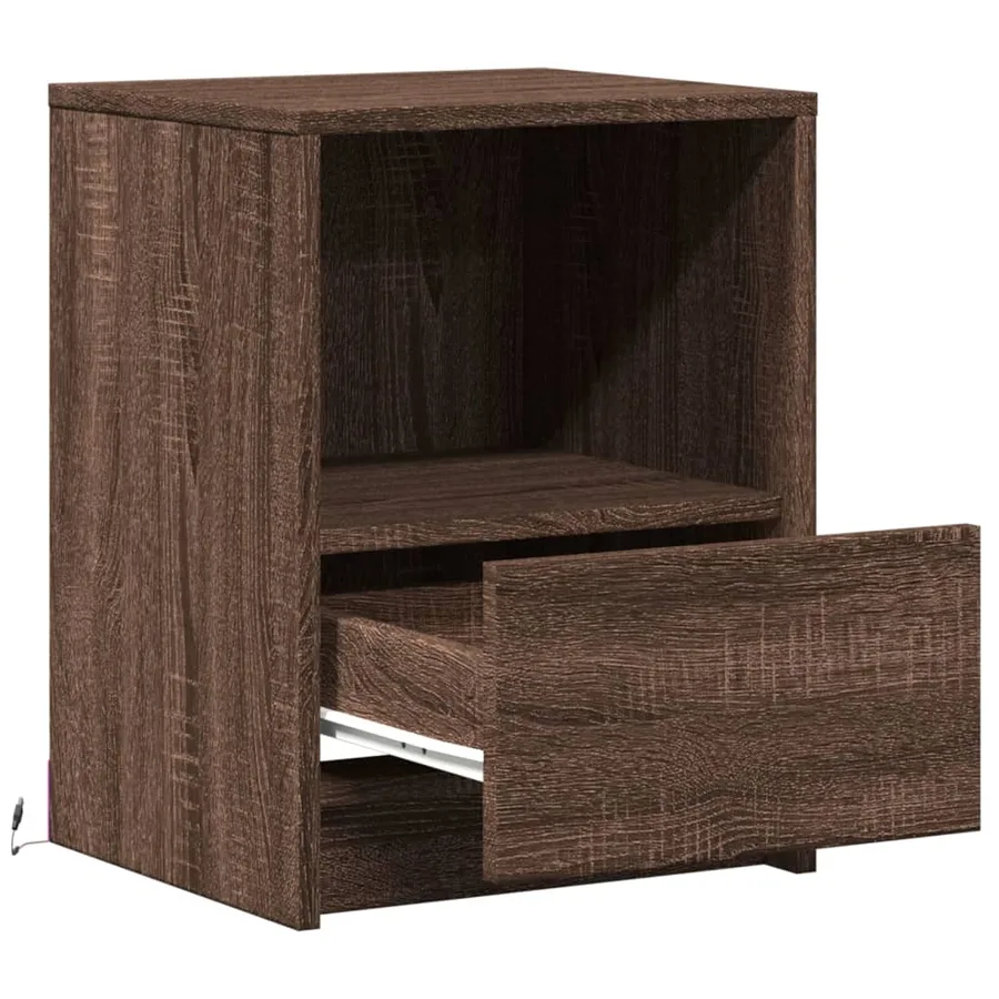 Armoires de chevet et lumières LED 2 pcs chêne marron - 12