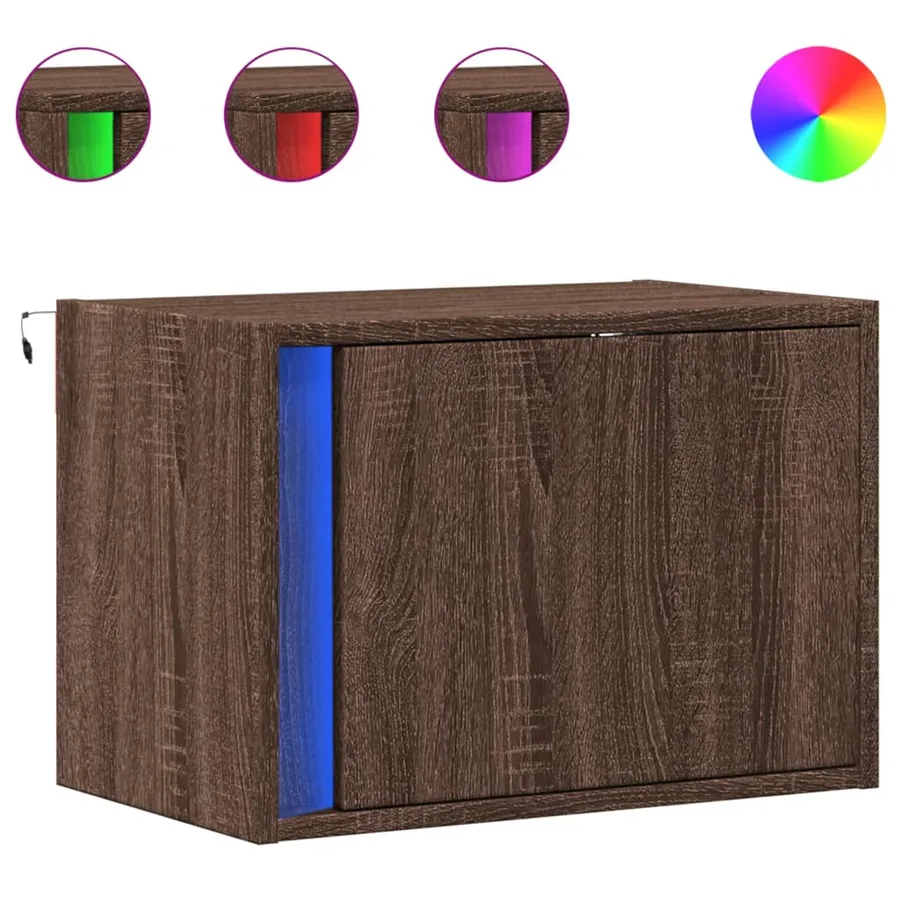Tables de chevet murales avec lumières LED 2 pcs chêne marron - 2