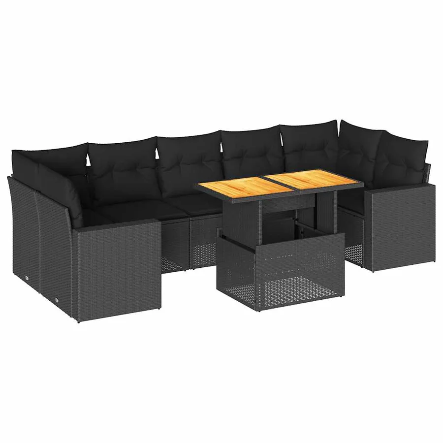 Salon de jardin 8 pcs avec coussins noir résine tressée - 2