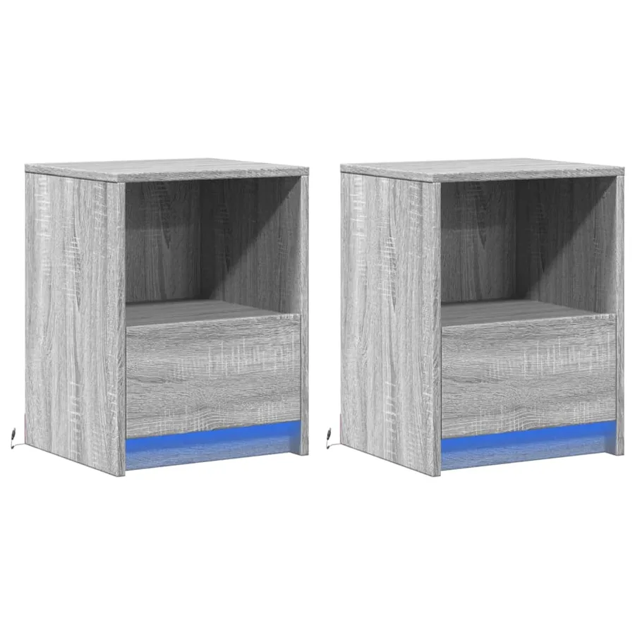Armoires de chevet et lumières LED 2 pcs sonoma gris - 3