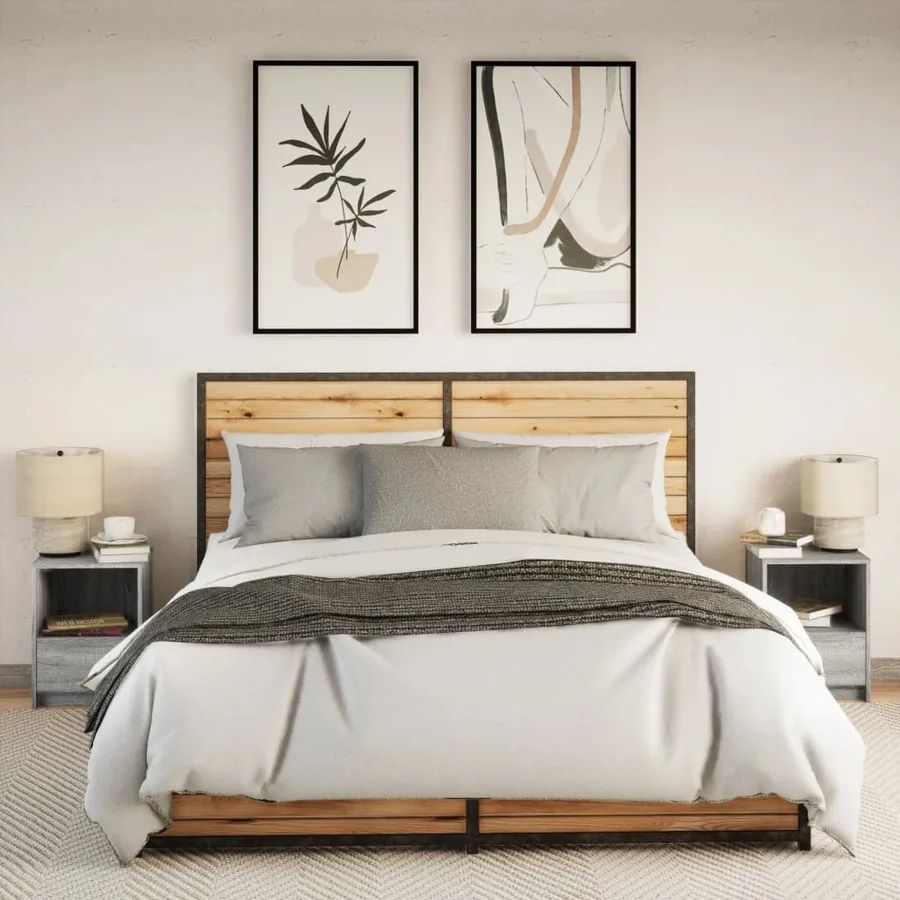 Armoires de chevet et lumières LED 2 pcs sonoma gris - 4
