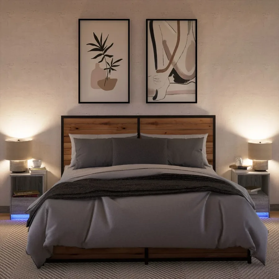 Armoires de chevet et lumières LED 2 pcs sonoma gris - 5