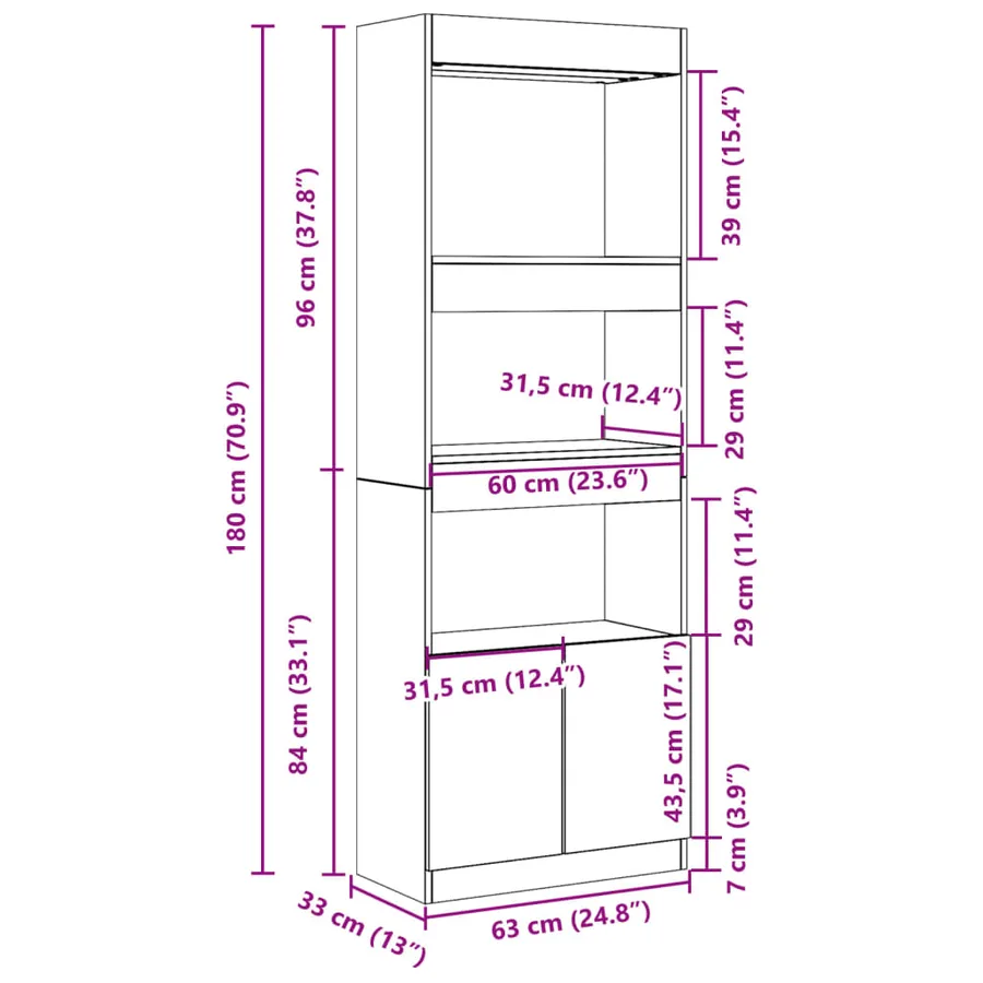 Buffet haut 63x33x180 cm chêne fumé bois d'ingénierie - 12