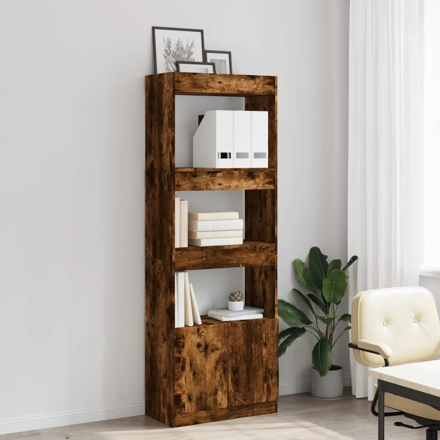 Buffet haut 63x33x180 cm chêne fumé bois d'ingénierie - 3