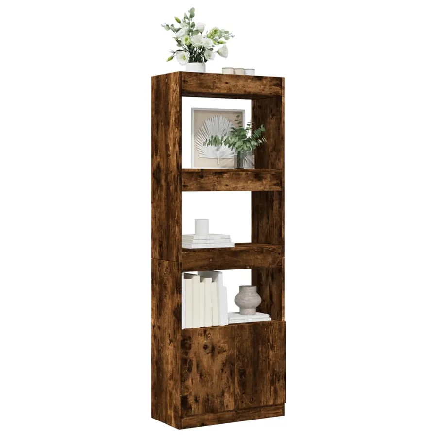 Buffet haut 63x33x180 cm chêne fumé bois d'ingénierie - 4