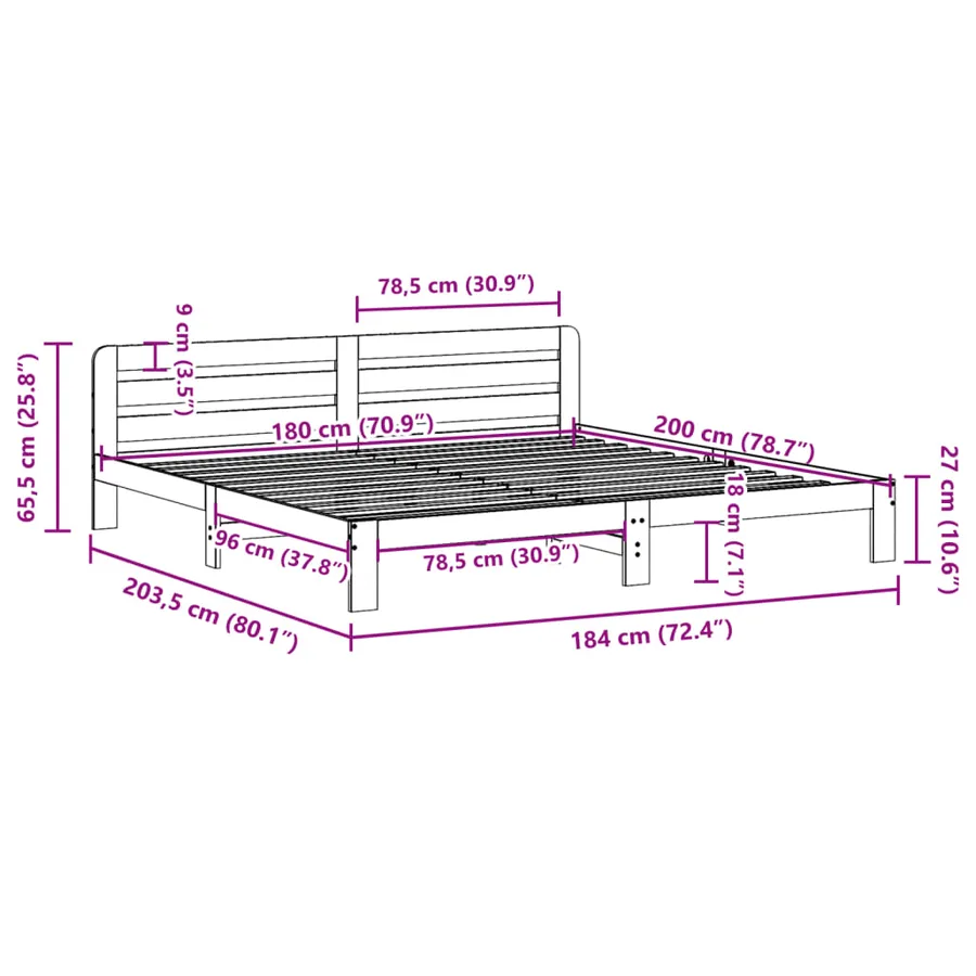 Cadre de lit sans matelas blanc 180x200 cm bois massif de pin - 9