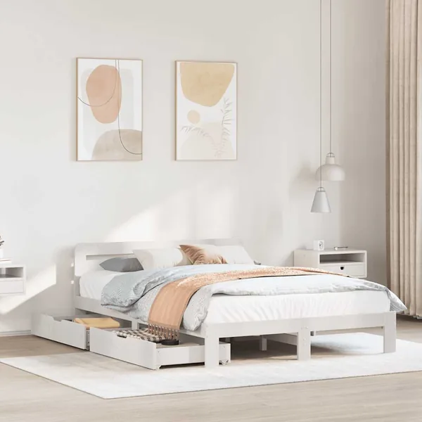 Cadre de lit sans matelas blanc 135x190 cm bois de pin massif