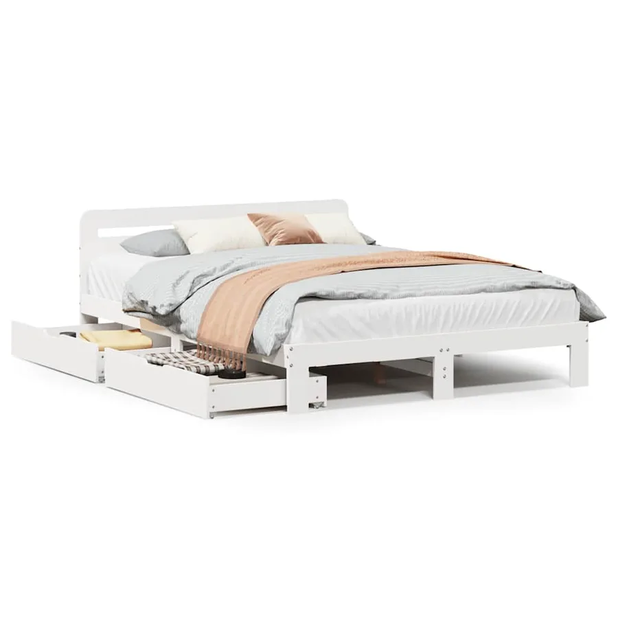 Cadre de lit sans matelas blanc 135x190 cm bois de pin massif - 2