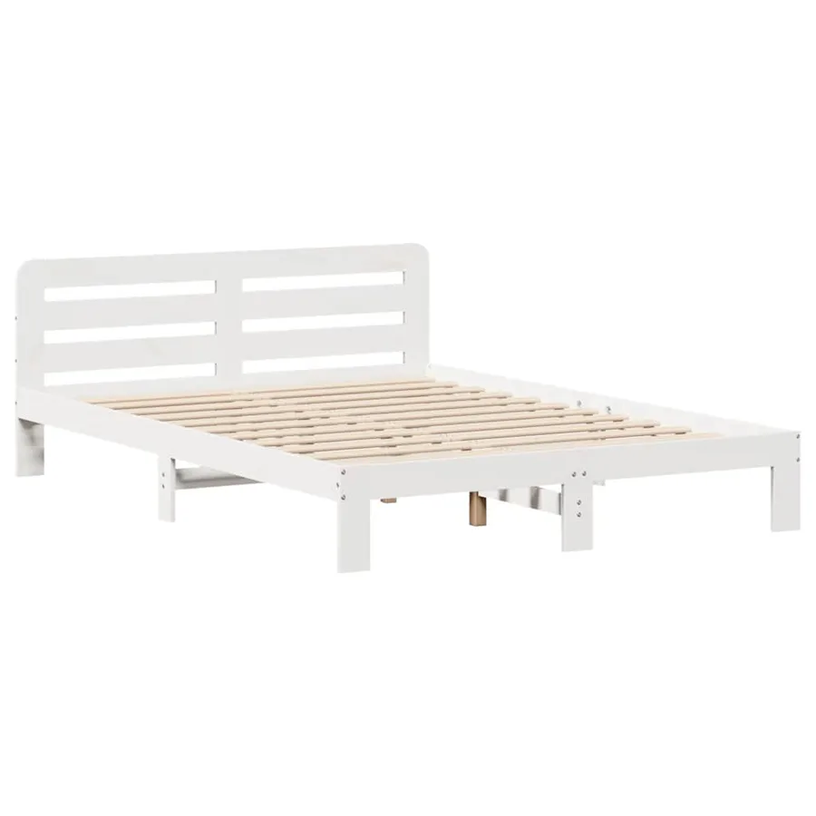 Cadre de lit sans matelas blanc 135x190 cm bois de pin massif - 5