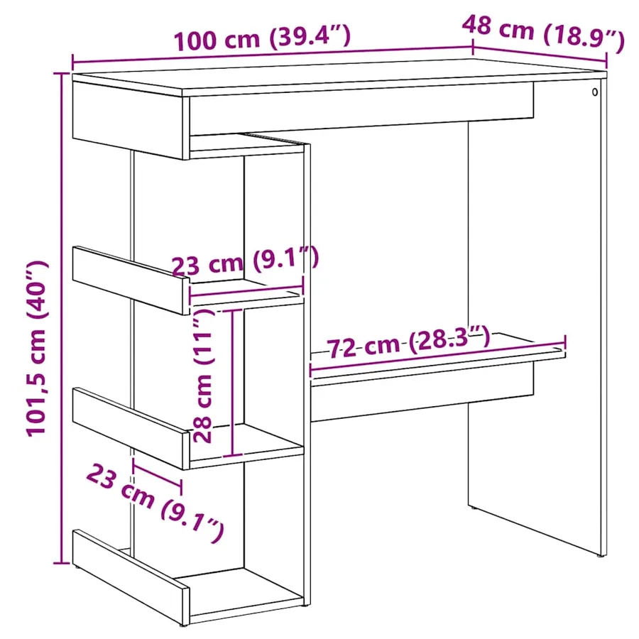 Table de bar avec étagère de rangement chêne artisanal - 9