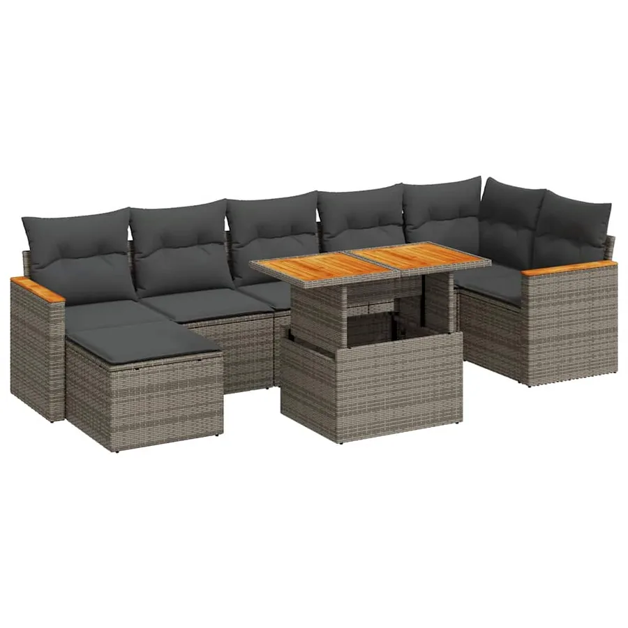 Salon de jardin avec coussins 8 pcs gris résine tressée acacia - 2