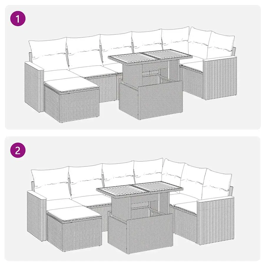 Salon de jardin avec coussins 8 pcs gris résine tressée acacia - 8