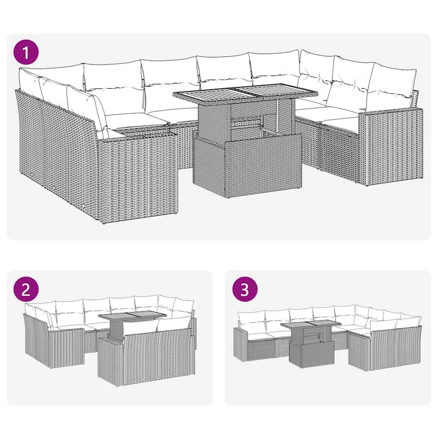Salon de jardin 10 pcs avec coussins noir résine tressée - 11