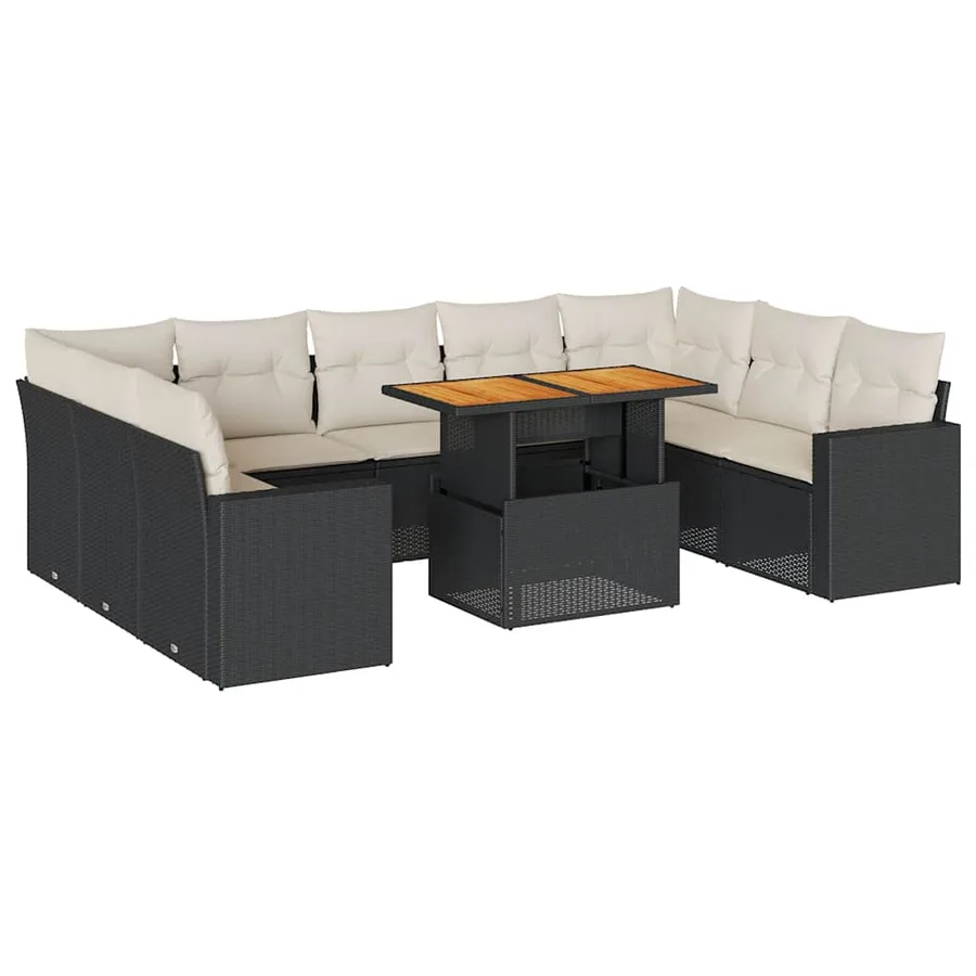 Salon de jardin 10 pcs avec coussins noir résine tressée - 2