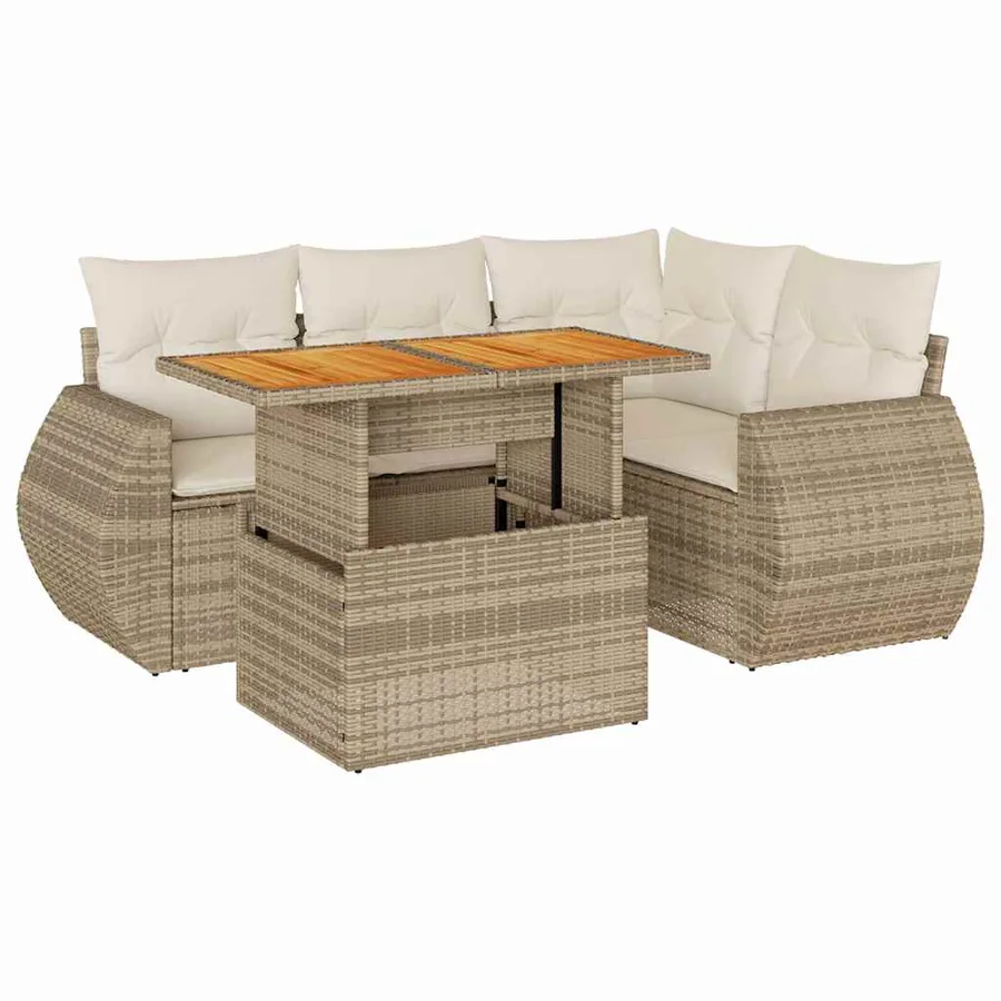 Salon de jardin avec coussins 5 pcs beige résine tressée - 2