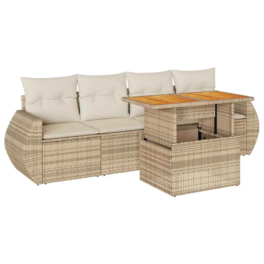 Salon de jardin avec coussins 5 pcs beige résine tressée - 2