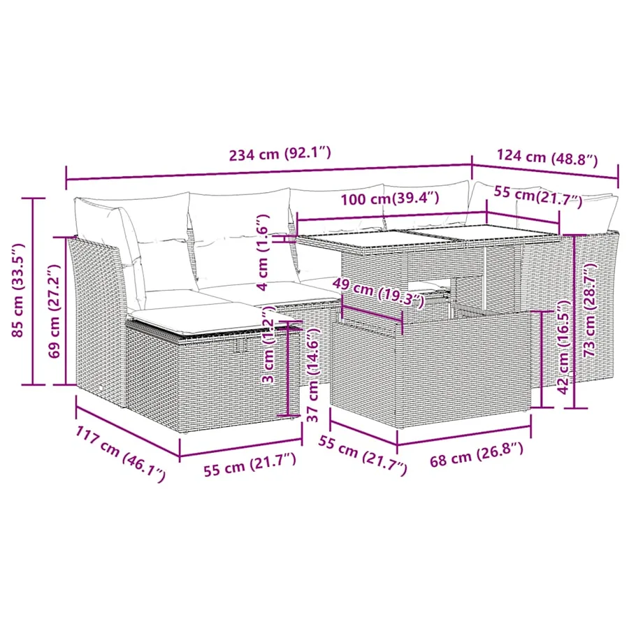 Salon de jardin avec coussins 7 pcs beige résine tressée - 11